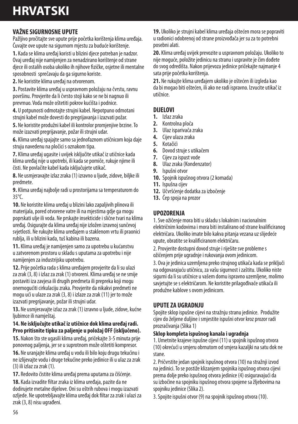 Hrvatski | Honeywell AMH-10000E User Manual | Page 56 / 88