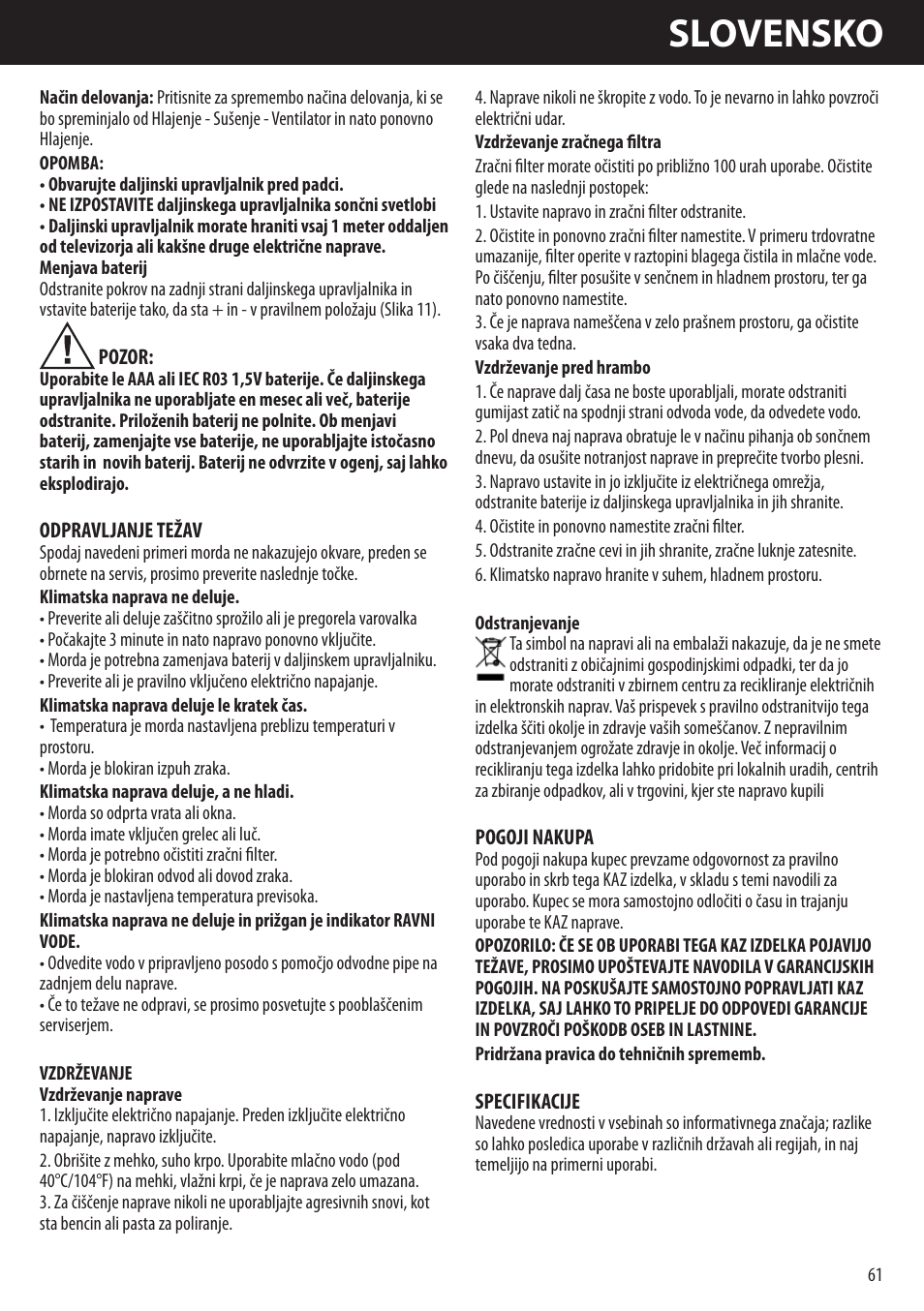 Slovensko | Honeywell AMH-10000E User Manual | Page 61 / 88