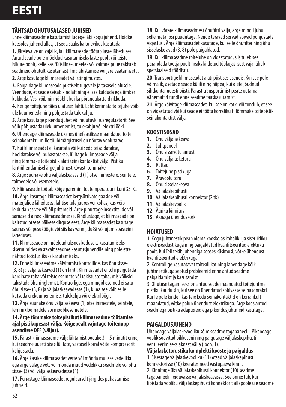Eesti | Honeywell AMH-10000E User Manual | Page 62 / 88
