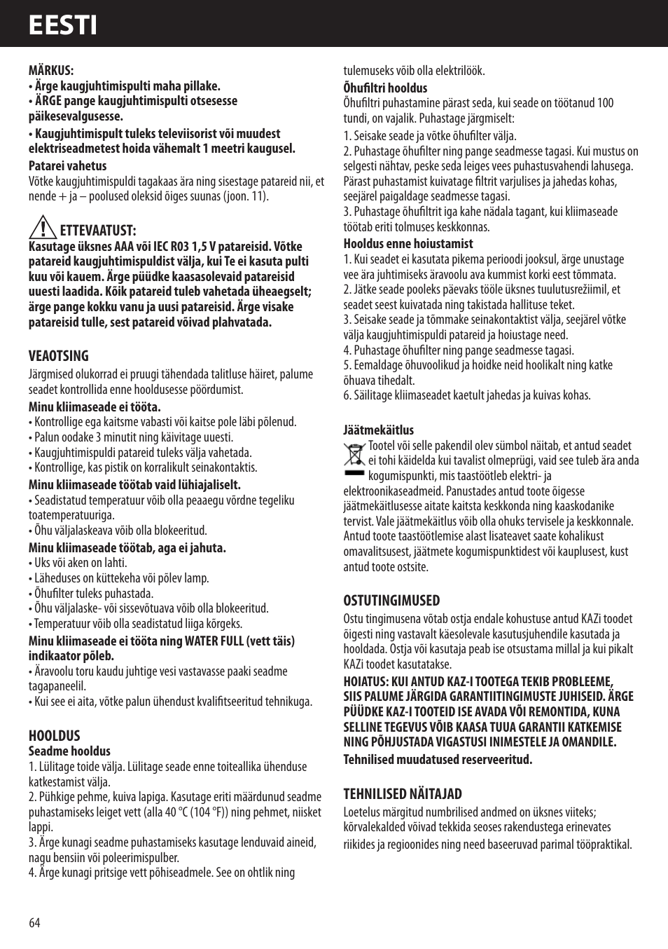 Eesti | Honeywell AMH-10000E User Manual | Page 64 / 88