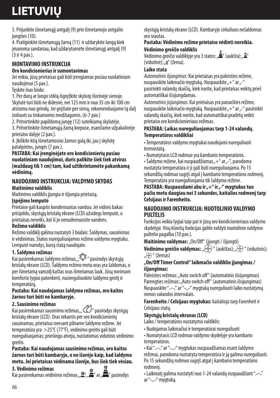 Lietuvių | Honeywell AMH-10000E User Manual | Page 66 / 88
