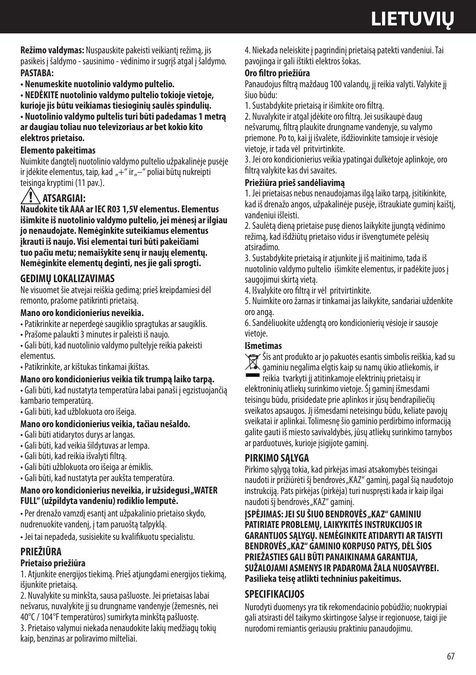 Lietuvių | Honeywell AMH-10000E User Manual | Page 67 / 88