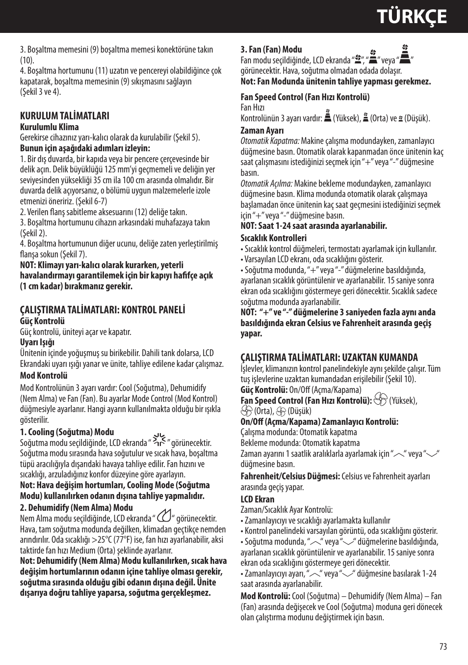 Türkçe | Honeywell AMH-10000E User Manual | Page 73 / 88