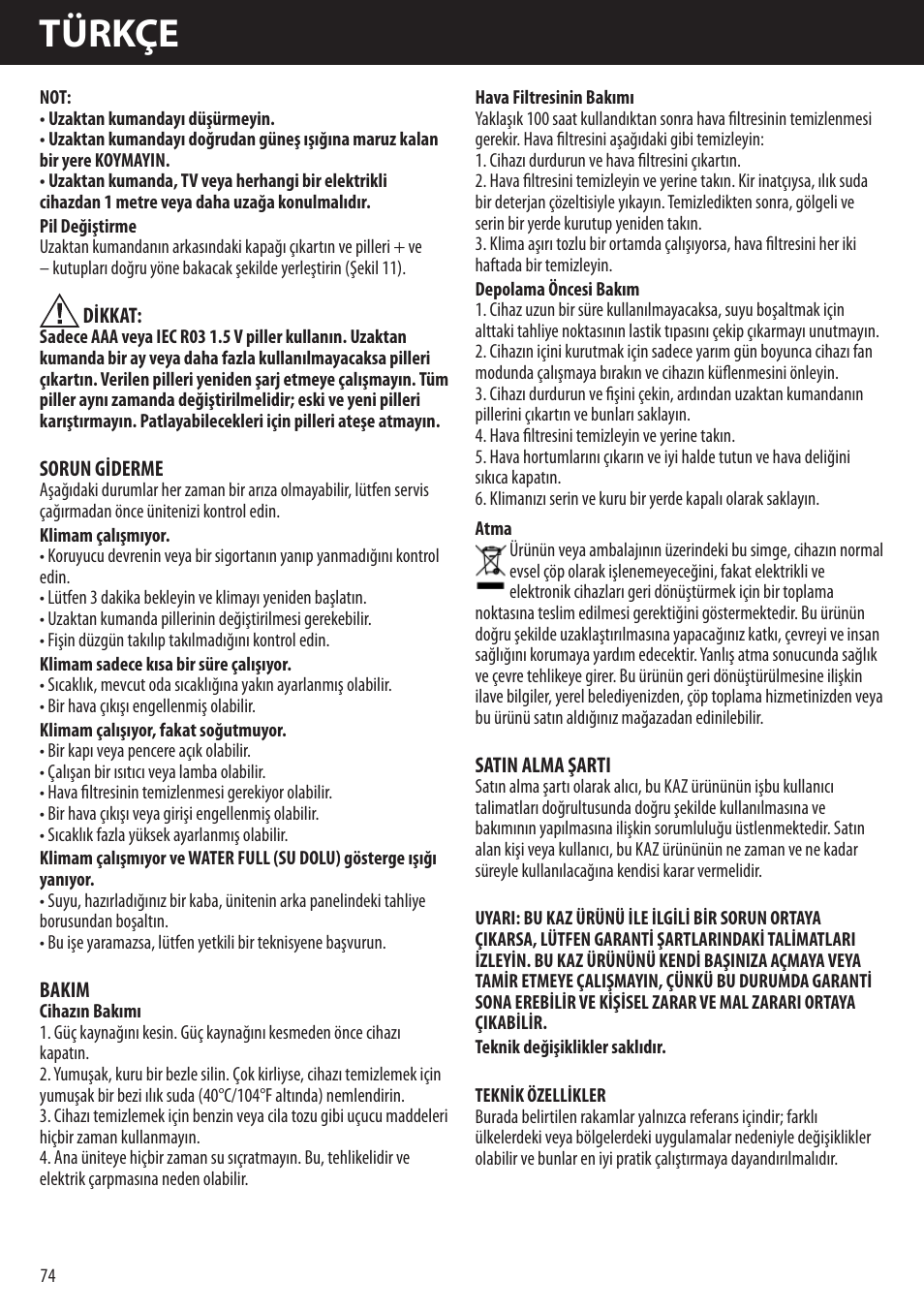 Türkçe | Honeywell AMH-10000E User Manual | Page 74 / 88