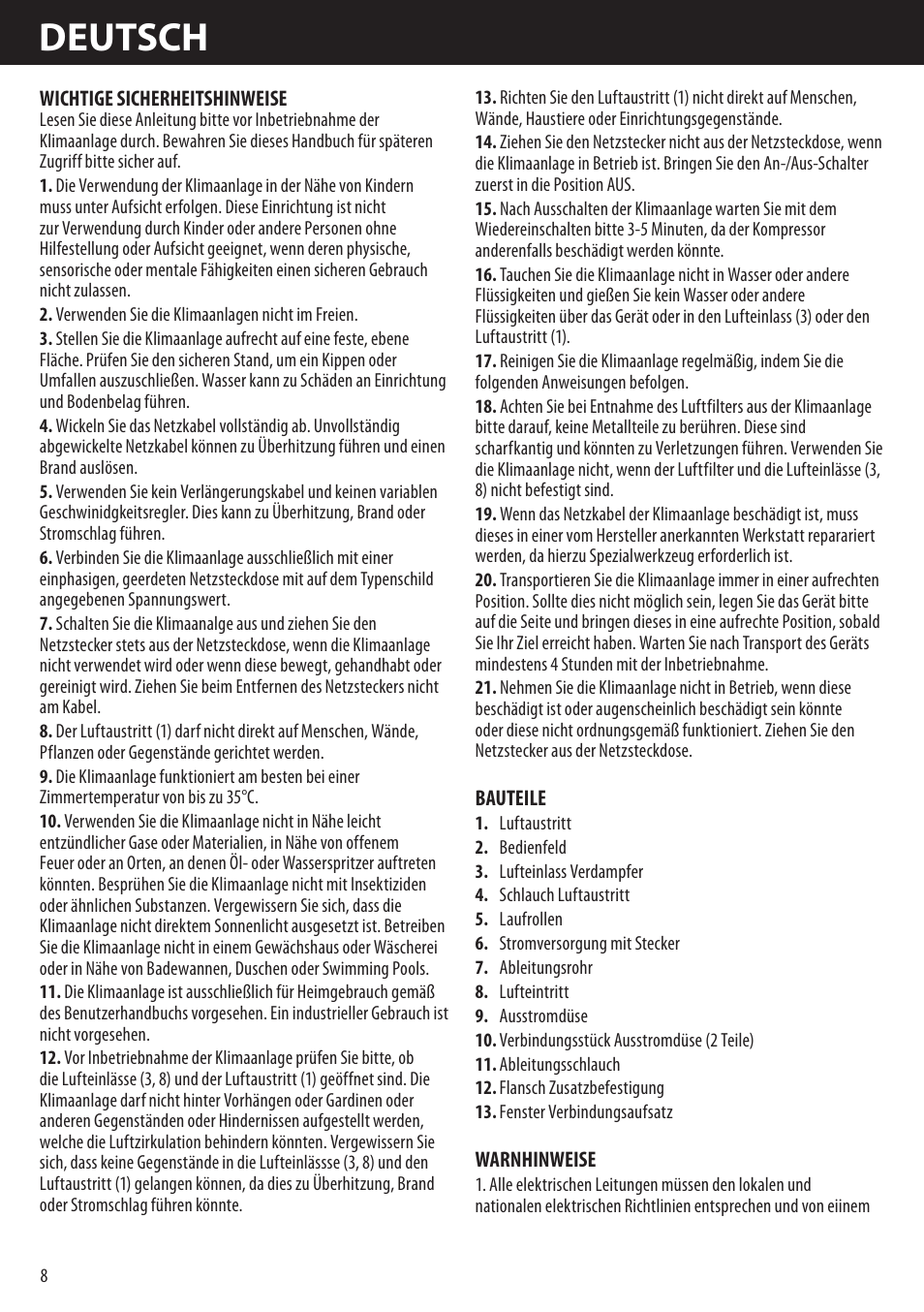 Deutsch | Honeywell AMH-10000E User Manual | Page 8 / 88
