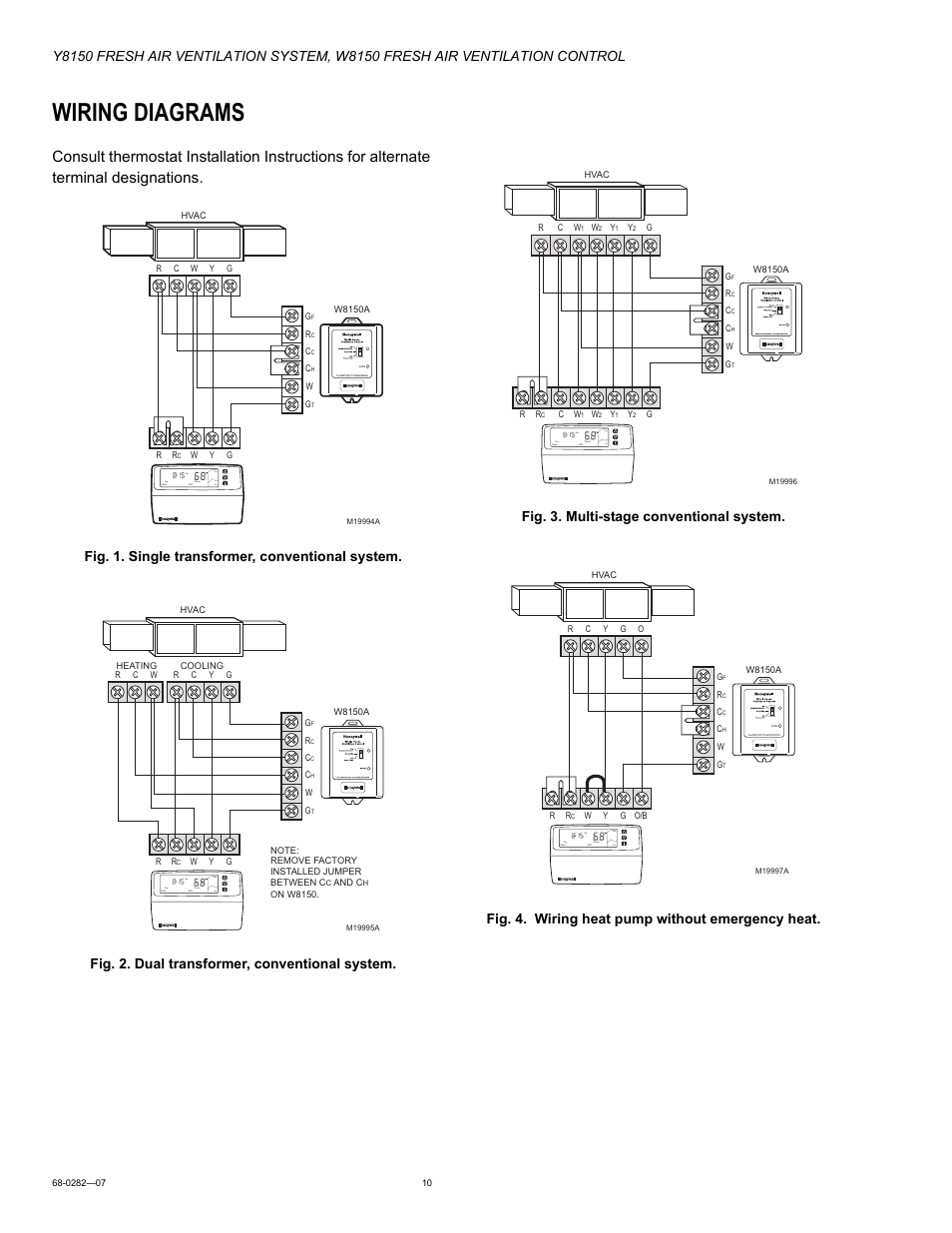 Wiring diagrams, System fan heat auto am | Honeywell Y8150 User Manual | Page 10 / 12