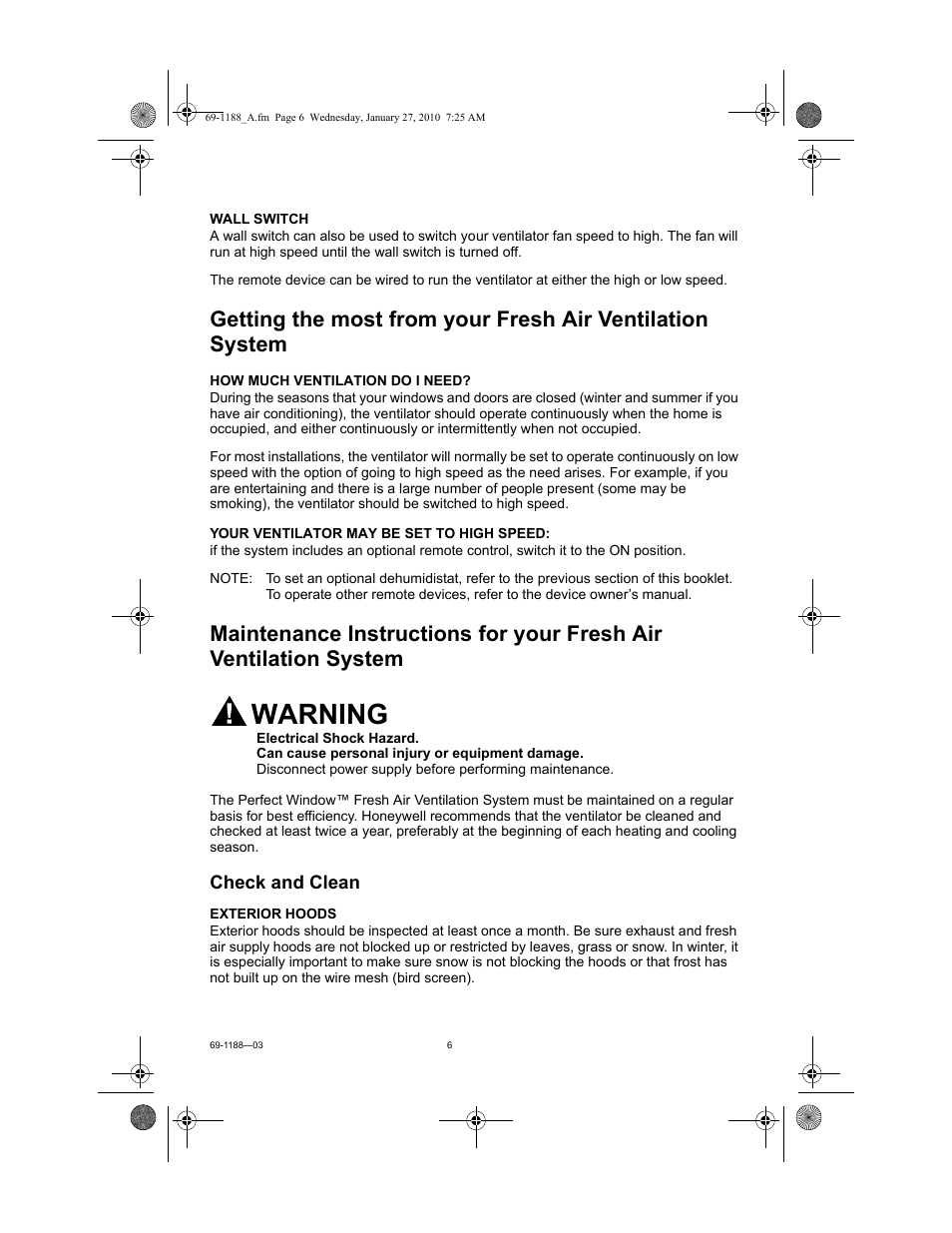 Warning | Honeywell PERFECT WINDOW ER200 User Manual | Page 6 / 12