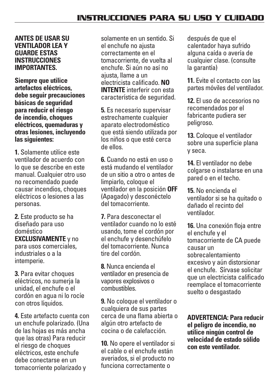 Instrucciones para su uso y cuidado | Honeywell HS-120C Series User Manual | Page 16 / 21