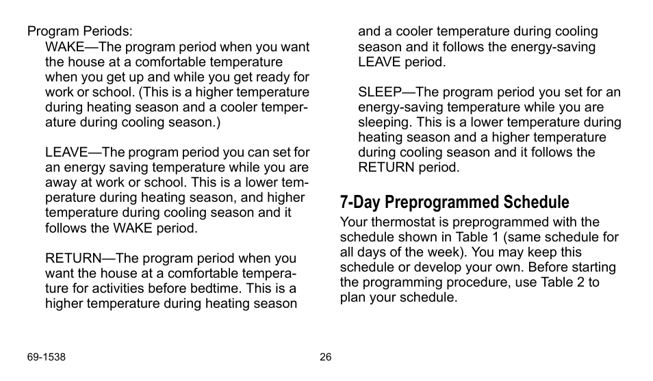 Day preprogrammed schedule | Honeywell ENERGYPRO T8665D User Manual | Page 26 / 52