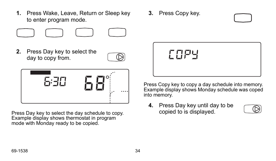 Press copy key | Honeywell ENERGYPRO T8665D User Manual | Page 34 / 52