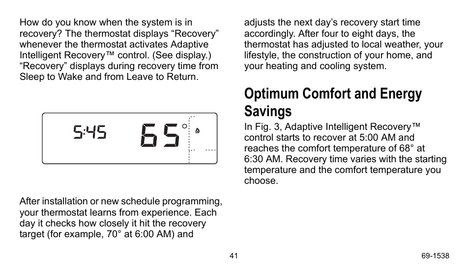 Optimum comfort and energy savings | Honeywell ENERGYPRO T8665D User Manual | Page 41 / 52