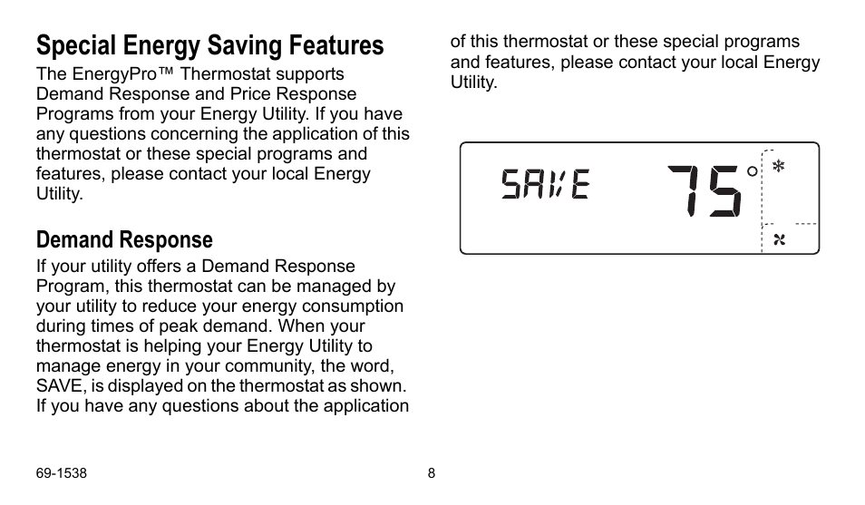 Special energy saving features, Demand response | Honeywell ENERGYPRO T8665D User Manual | Page 8 / 52