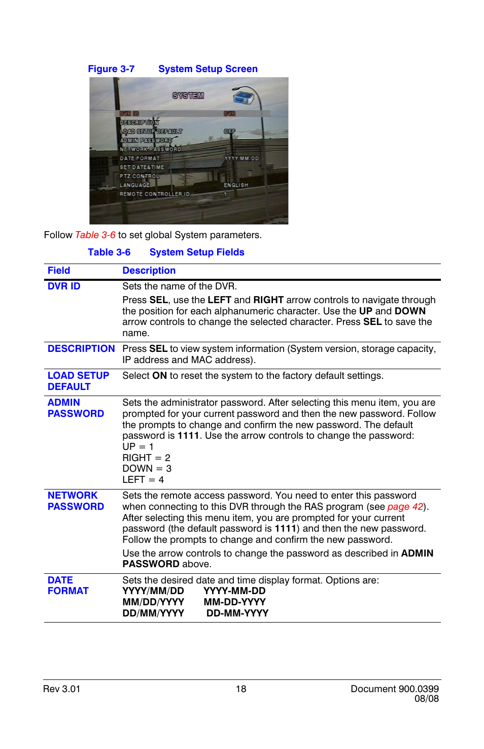 System setup screen, System setup fields | Honeywell HRDE4X4 User Manual | Page 28 / 80
