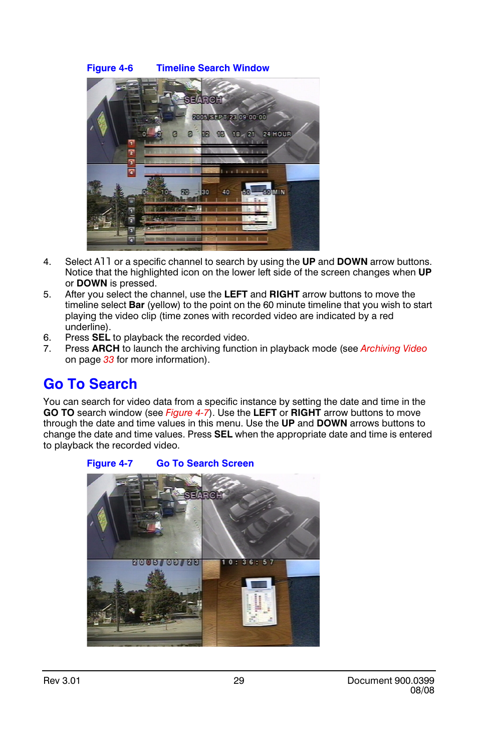 Go to search, Timeline search window, Go to search screen | Figure 4-6 | Honeywell HRDE4X4 User Manual | Page 39 / 80