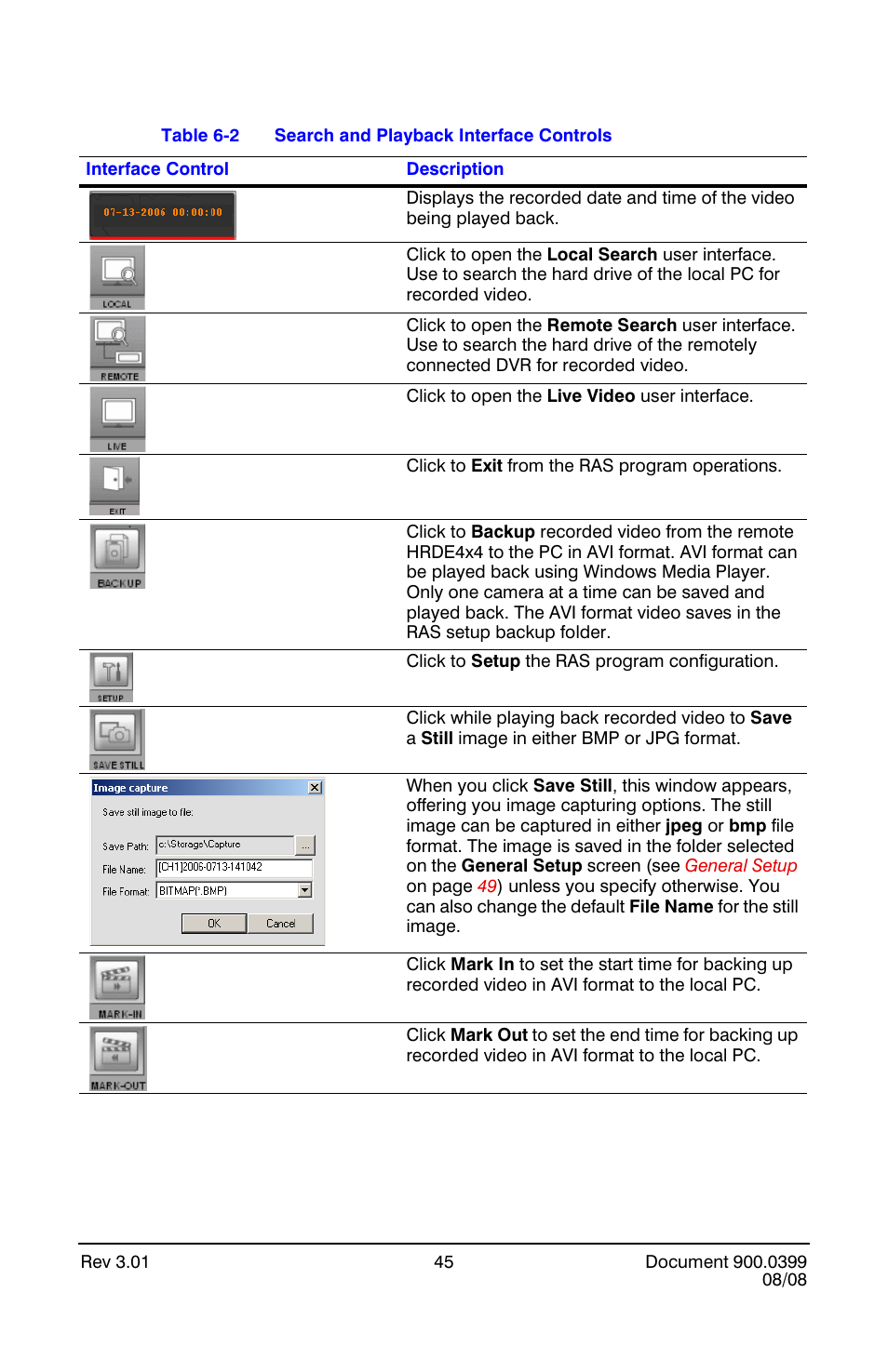 Search and playback interface controls | Honeywell HRDE4X4 User Manual | Page 55 / 80