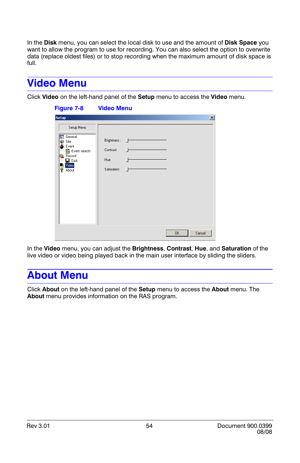 Video menu, About menu, Video menu about menu | Honeywell HRDE4X4 User Manual | Page 64 / 80