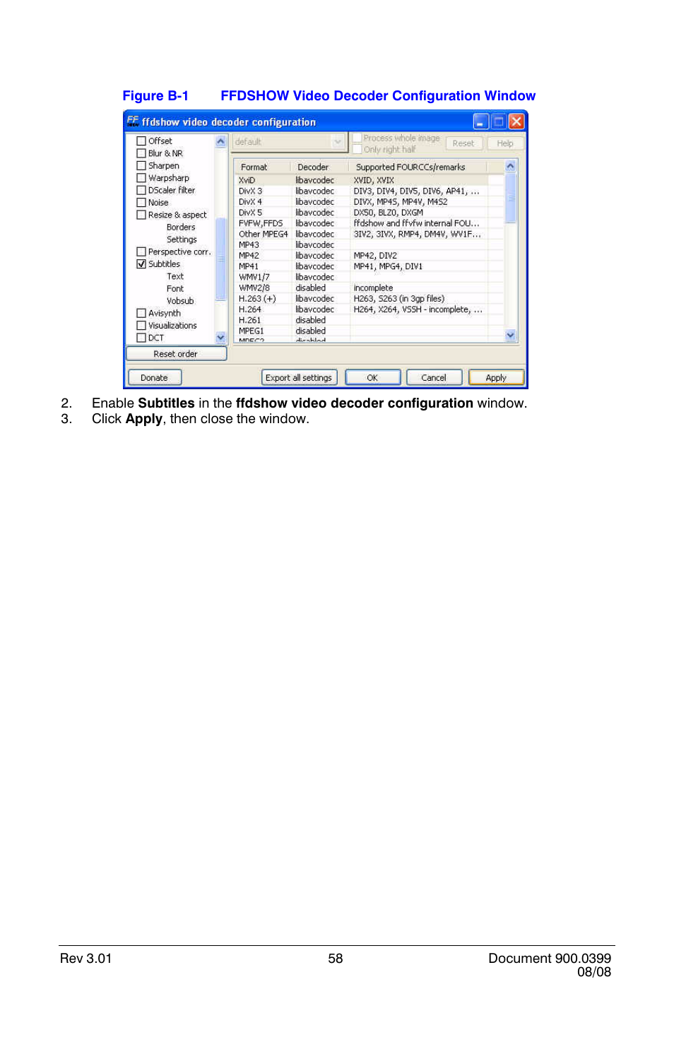 Ffdshow video decoder configuration window | Honeywell HRDE4X4 User Manual | Page 68 / 80