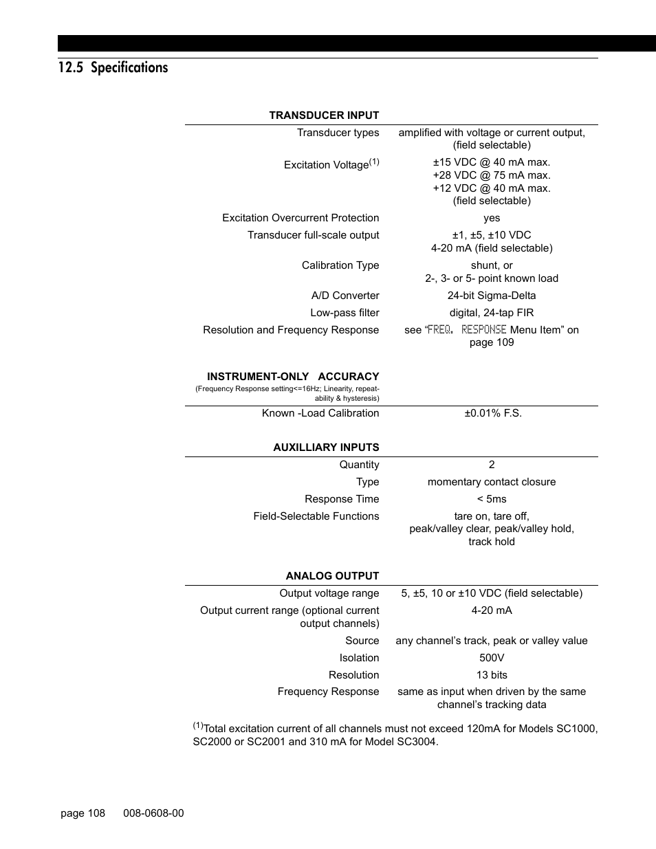 5 specifications | Honeywell SC1000 User Manual | Page 108 / 174