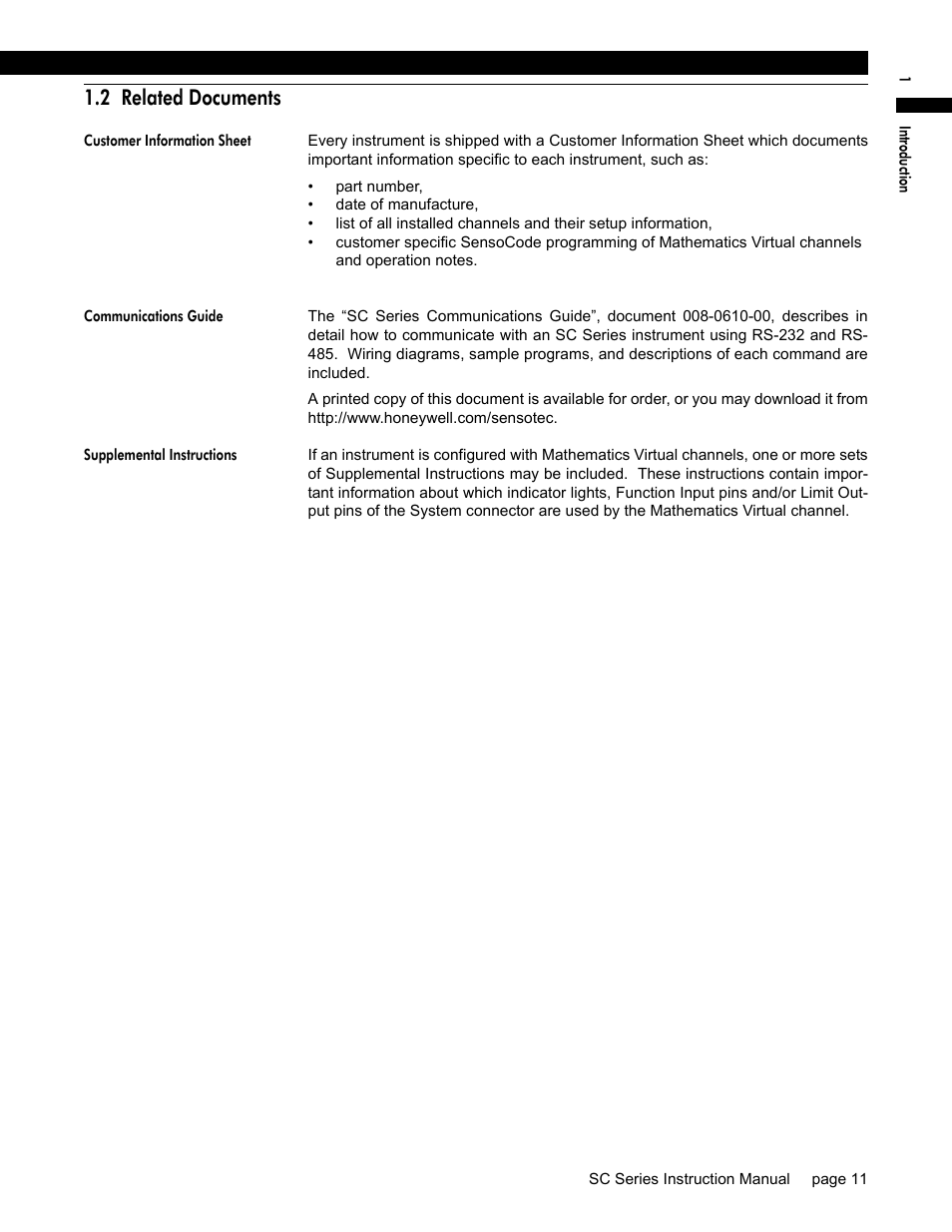 2 related documents, Customer information sheet, Communications guide | Supplemental instructions | Honeywell SC1000 User Manual | Page 11 / 174