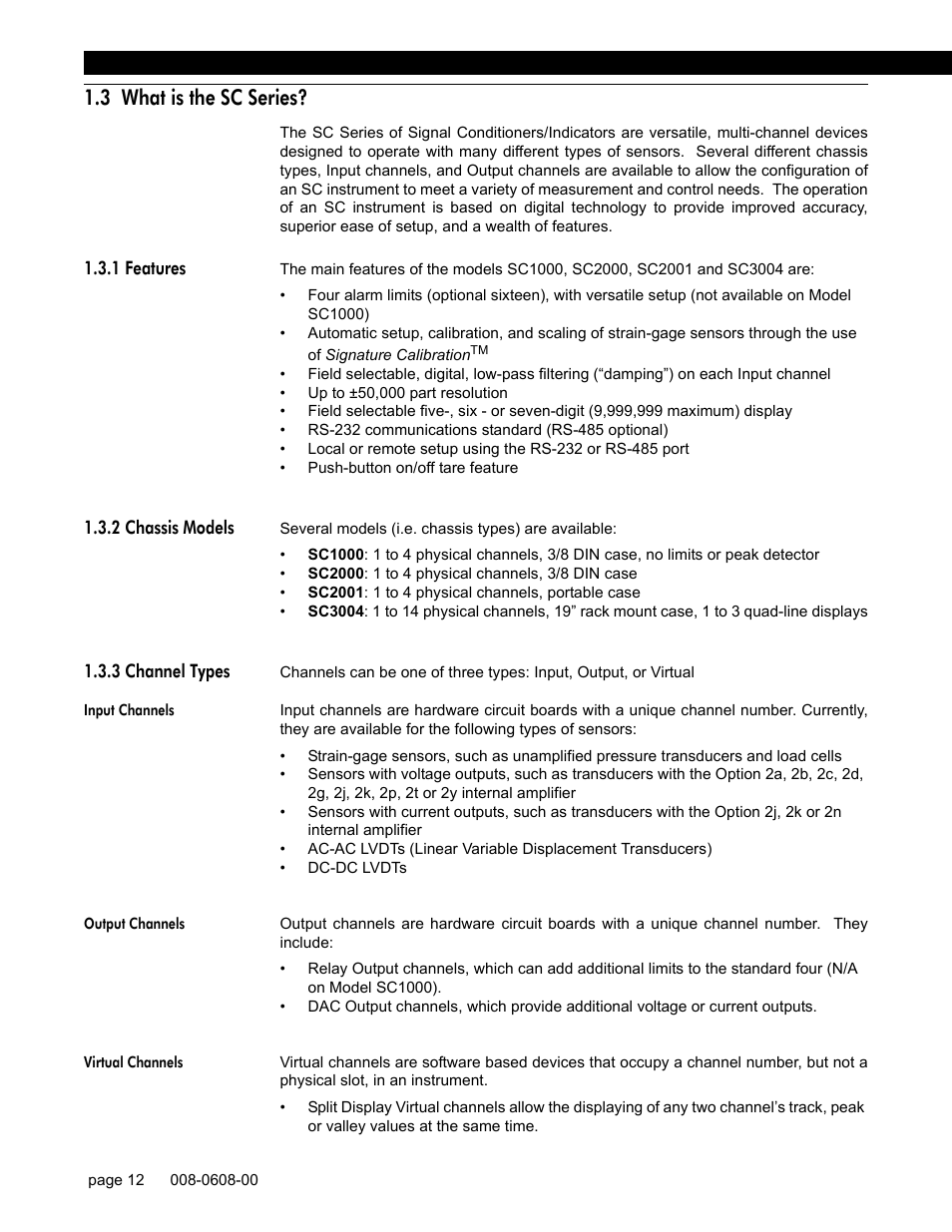 3 what is the sc series, 1 features, 2 chassis models | 3 channel types, Input channels, Output channels, Virtual channels | Honeywell SC1000 User Manual | Page 12 / 174