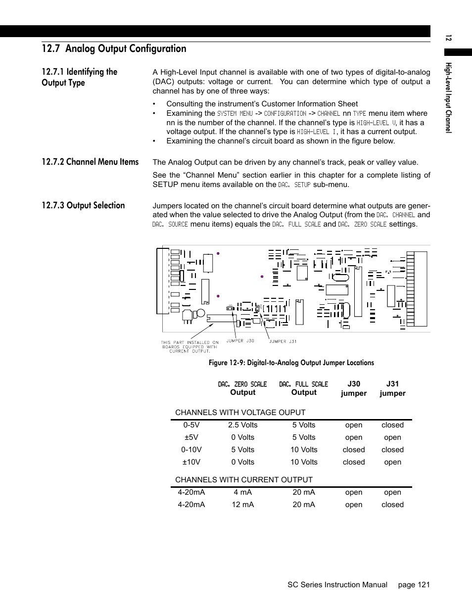 7 analog output configuration, 1 identifying the output type, 2 channel menu items | 3 output selection | Honeywell SC1000 User Manual | Page 121 / 174