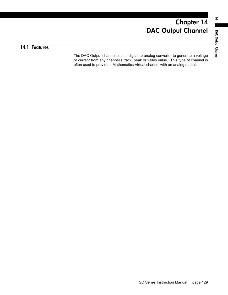 Chapter 14 dac output channel, 1 features, Chapter 14, “dac output channel | Honeywell SC1000 User Manual | Page 129 / 174