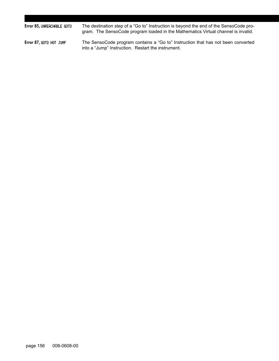 Error 85, unreachable goto, Error 87, goto not jump | Honeywell SC1000 User Manual | Page 156 / 174