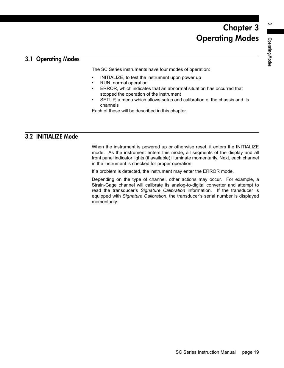 Chapter 3 operating modes, 1 operating modes, 2 initialize mode | Chapter 3, “operating modes | Honeywell SC1000 User Manual | Page 19 / 174