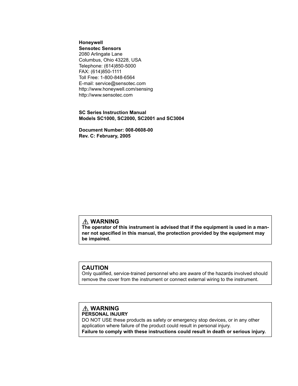 Honeywell SC1000 User Manual | Page 2 / 174