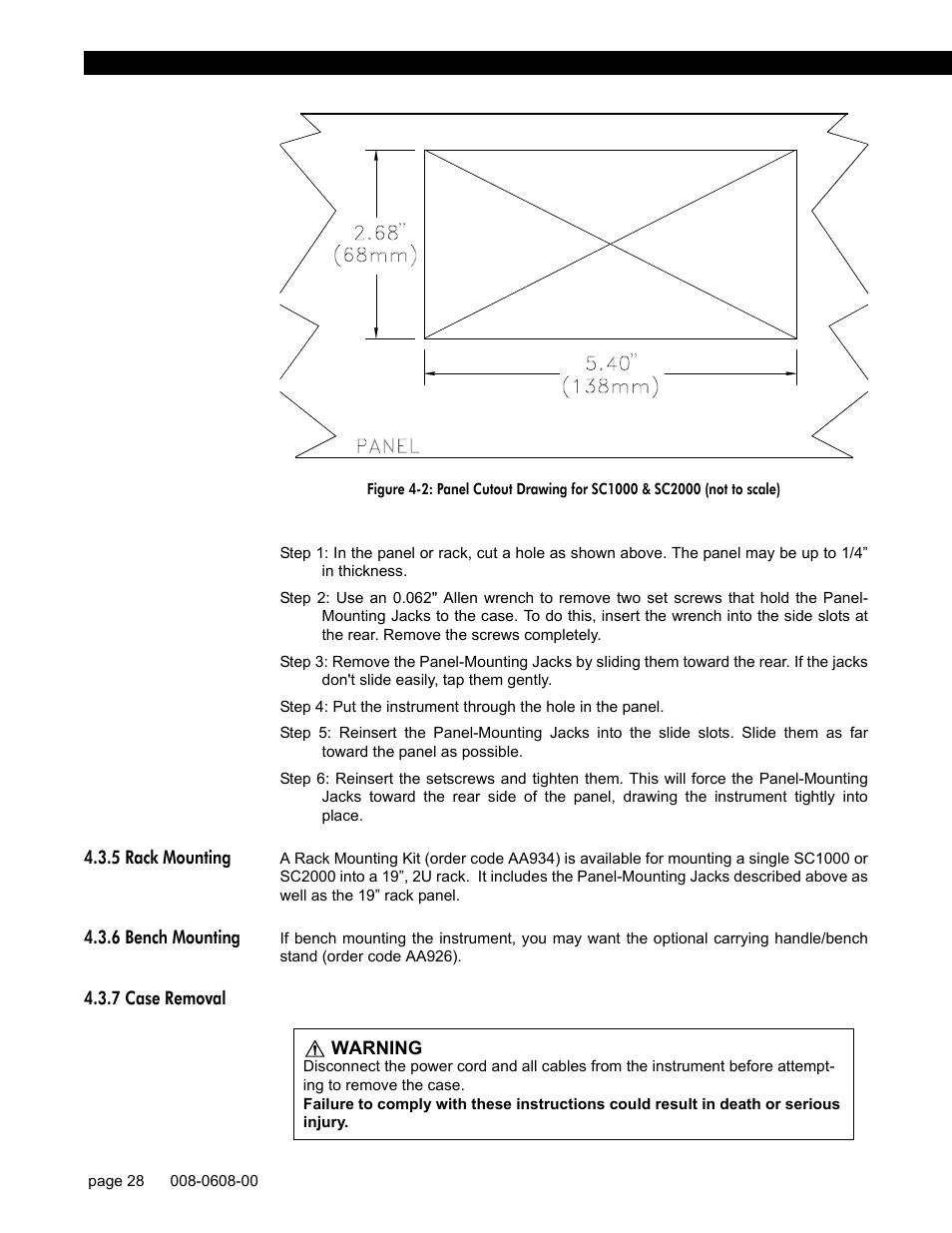 5 rack mounting, 6 bench mounting, 7 case removal | Honeywell SC1000 User Manual | Page 28 / 174