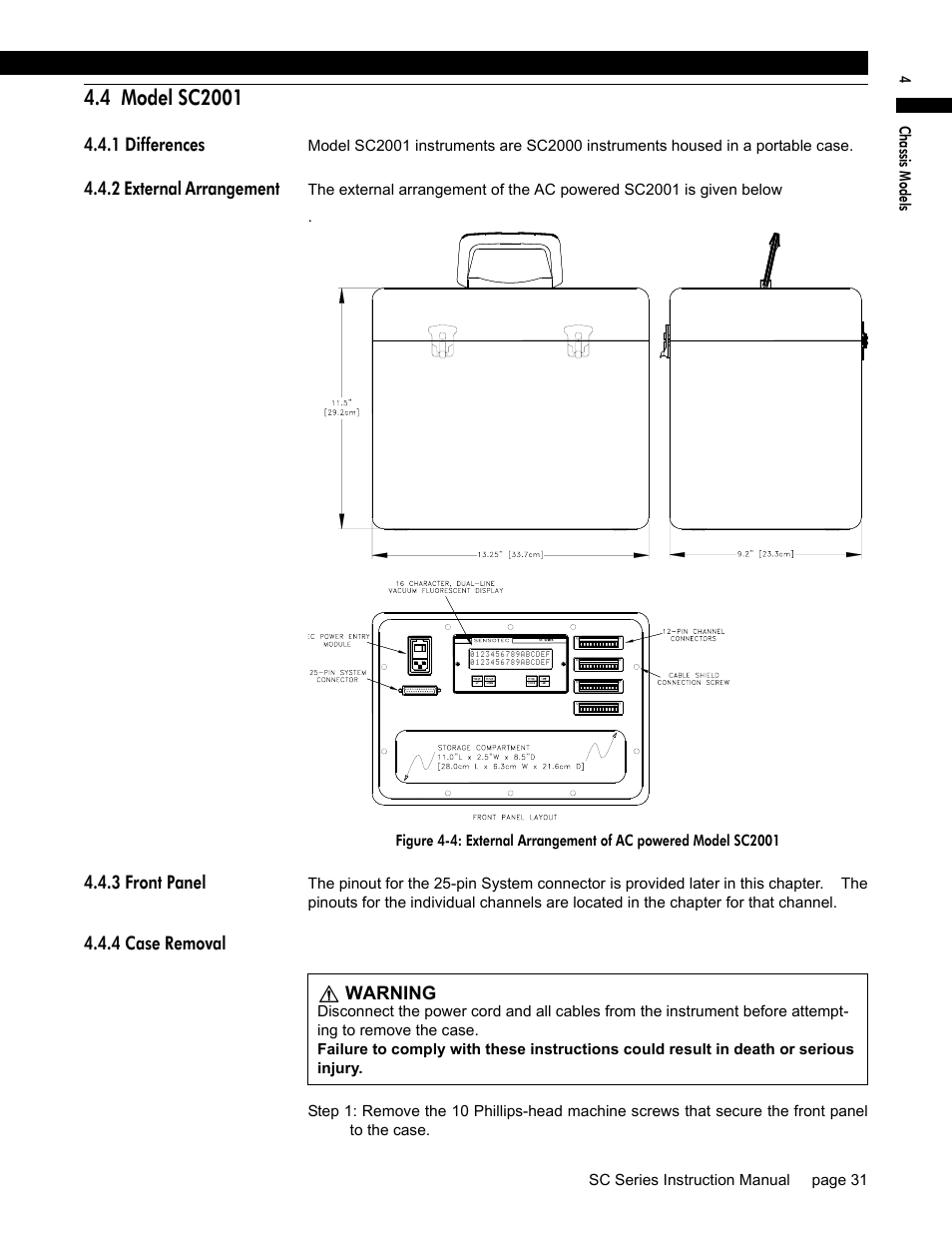 4 model sc2001, 1 differences, 2 external arrangement | 3 front panel, 4 case removal | Honeywell SC1000 User Manual | Page 31 / 174