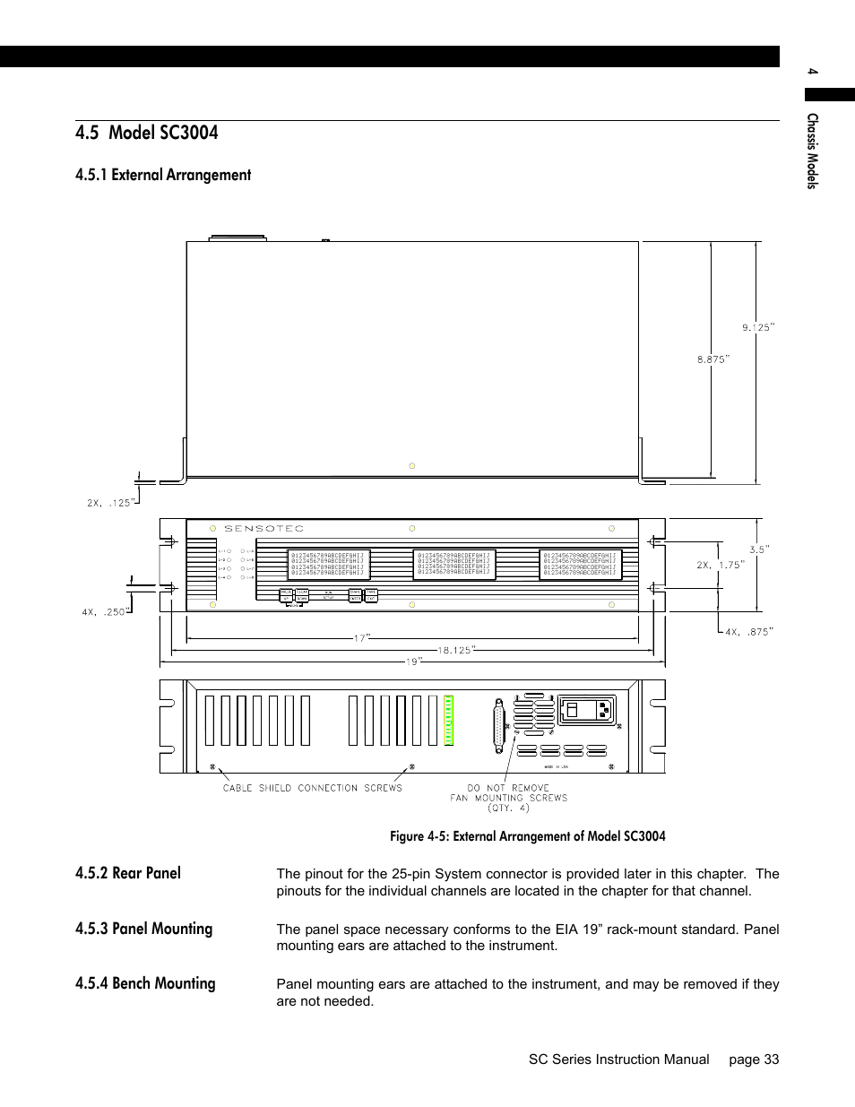 5 model sc3004, 1 external arrangement, 2 rear panel | 3 panel mounting, 4 bench mounting | Honeywell SC1000 User Manual | Page 33 / 174