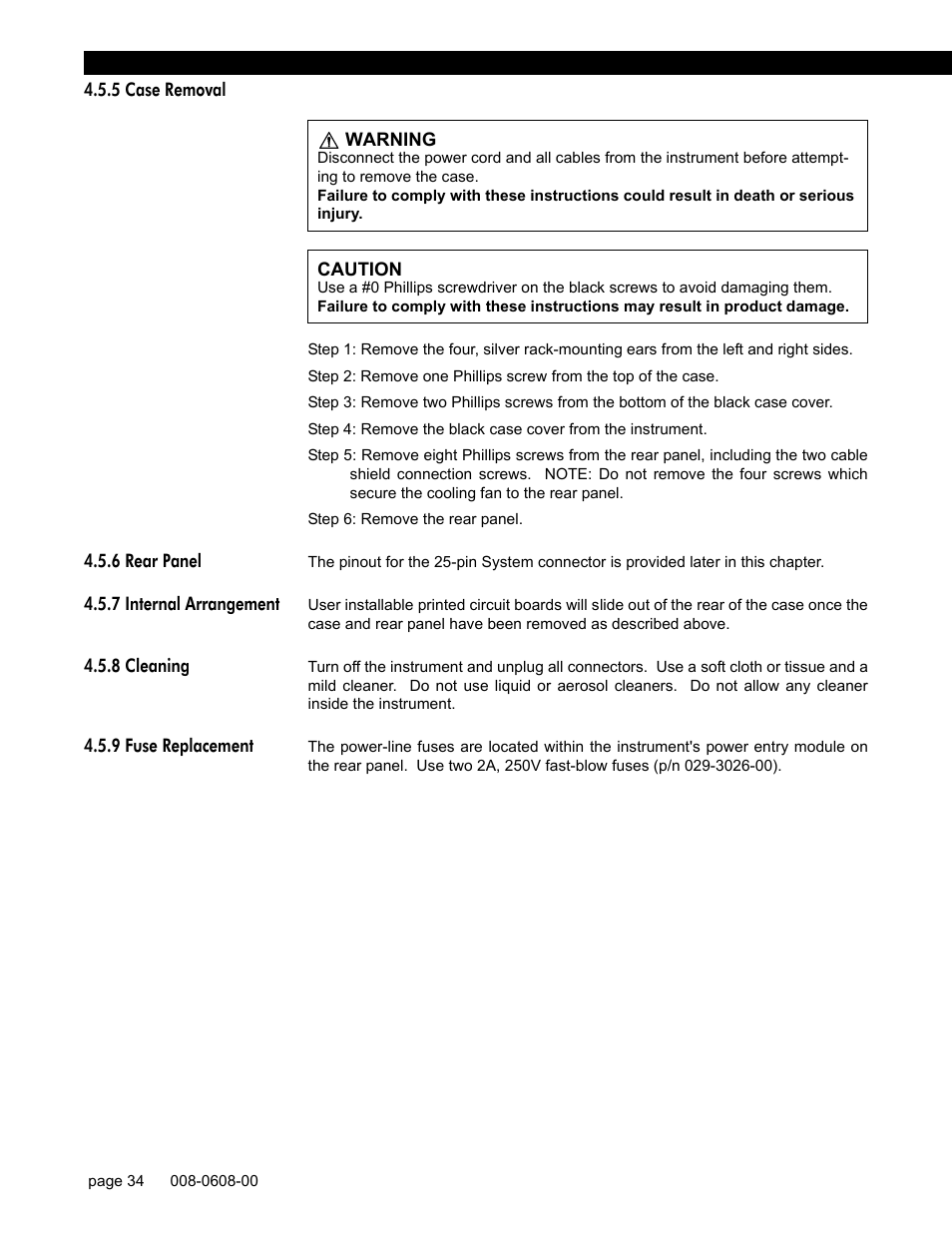 5 case removal, 6 rear panel, 7 internal arrangement | 8 cleaning, 9 fuse replacement | Honeywell SC1000 User Manual | Page 34 / 174