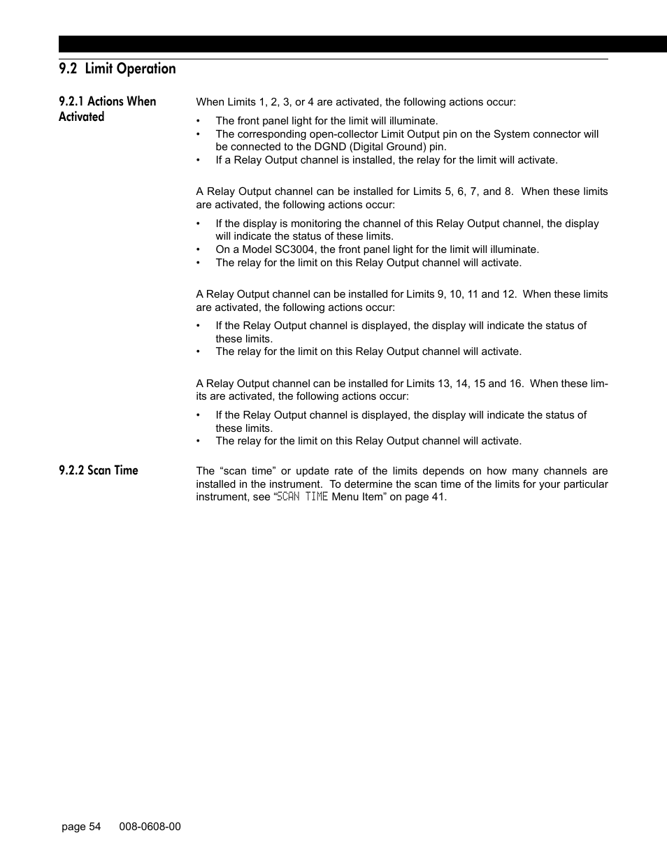 2 limit operation, 1 actions when activated, 2 scan time | Honeywell SC1000 User Manual | Page 54 / 174