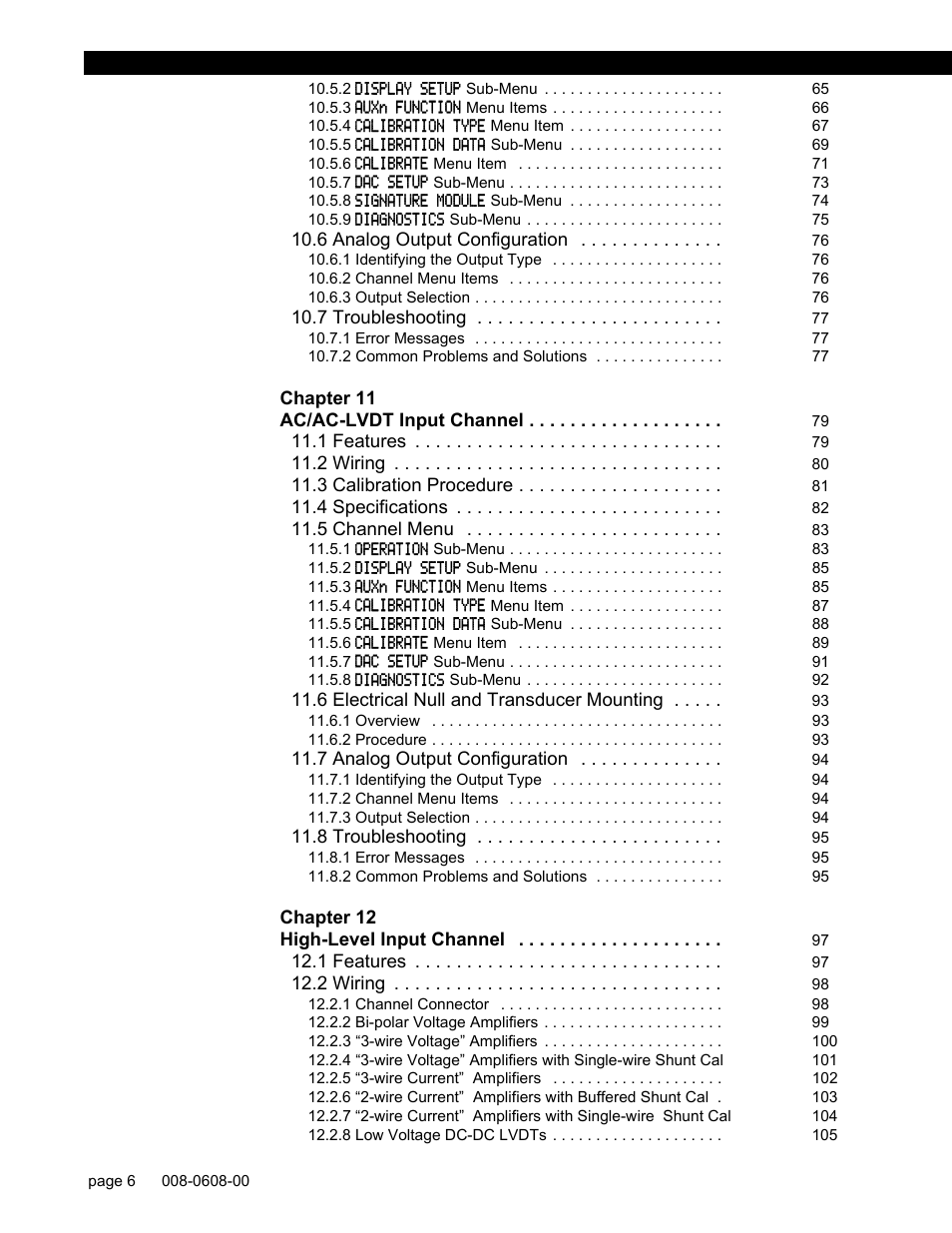 Chapter 11 ac/ac-lvdt input channel 79, Chapter 12 high-level input channel 97 | Honeywell SC1000 User Manual | Page 6 / 174