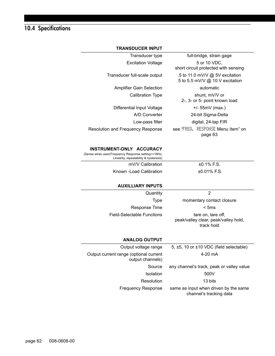 4 specifications | Honeywell SC1000 User Manual | Page 62 / 174