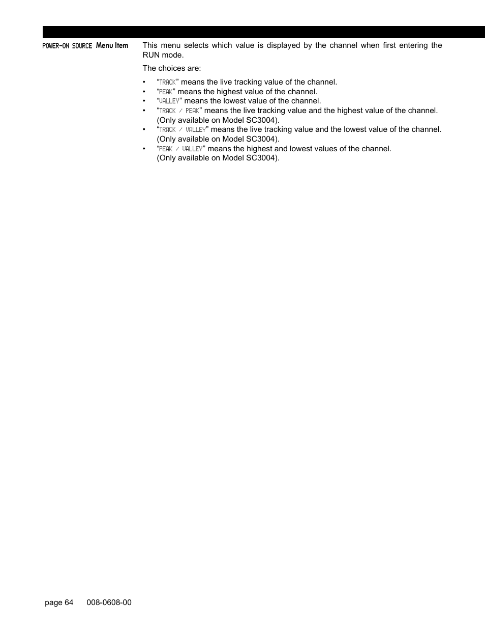 Power-on source menu item | Honeywell SC1000 User Manual | Page 64 / 174