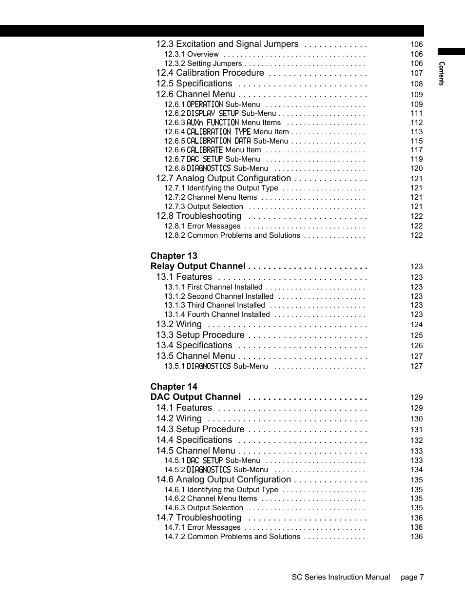 Chapter 13 relay output channel 123, Chapter 14 dac output channel 129 | Honeywell SC1000 User Manual | Page 7 / 174