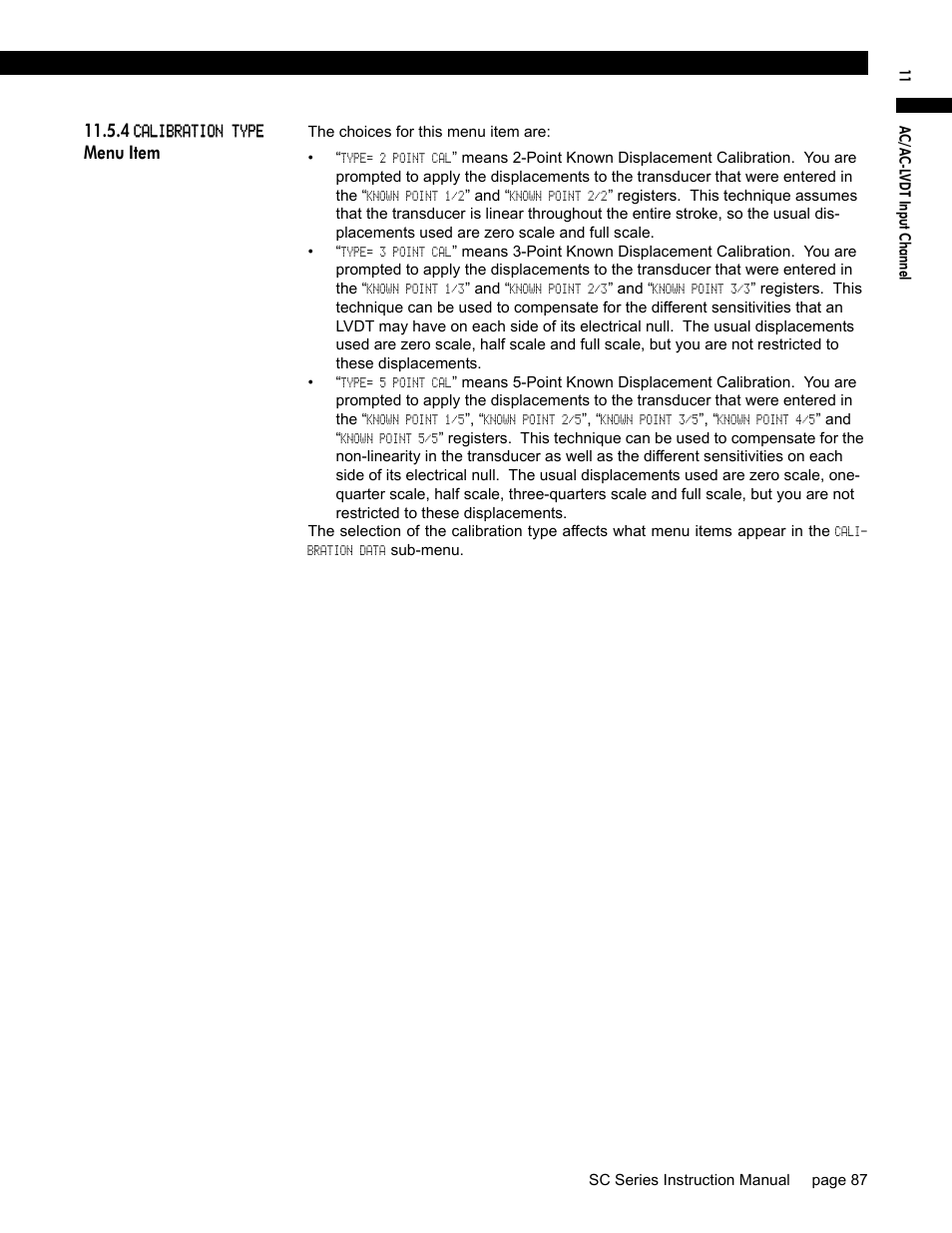 4 calibration type menu item, Menu item | Honeywell SC1000 User Manual | Page 87 / 174