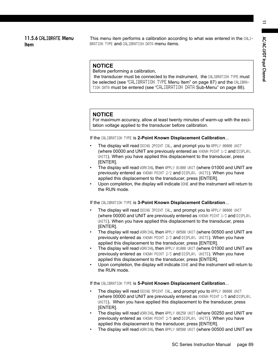 6 calibrate menu item, Menu item, Notice | Honeywell SC1000 User Manual | Page 89 / 174