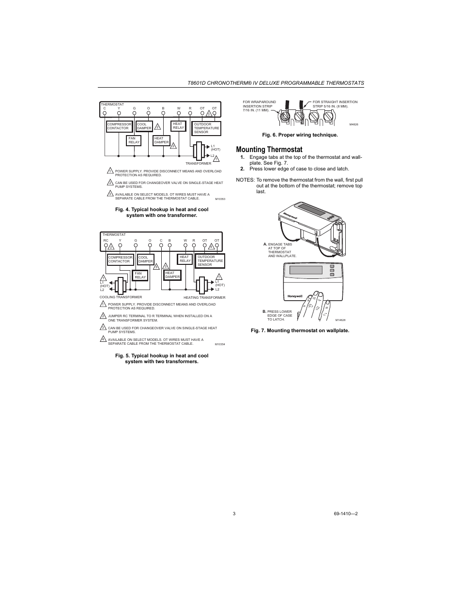 Mounting thermostat | Honeywell Chronotherm IV T8601D User Manual | Page 3 / 12