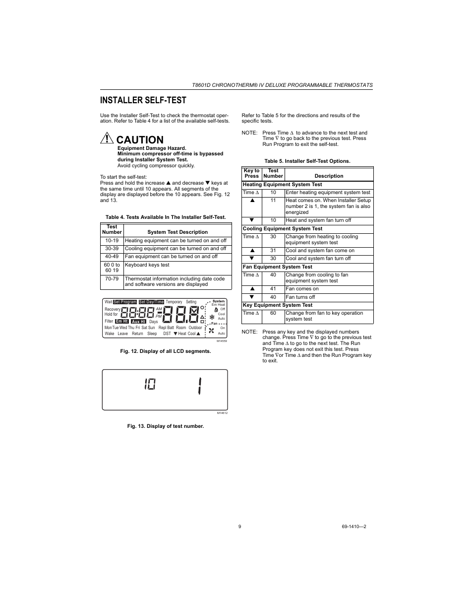 Installer self-test, Caution | Honeywell Chronotherm IV T8601D User Manual | Page 9 / 12