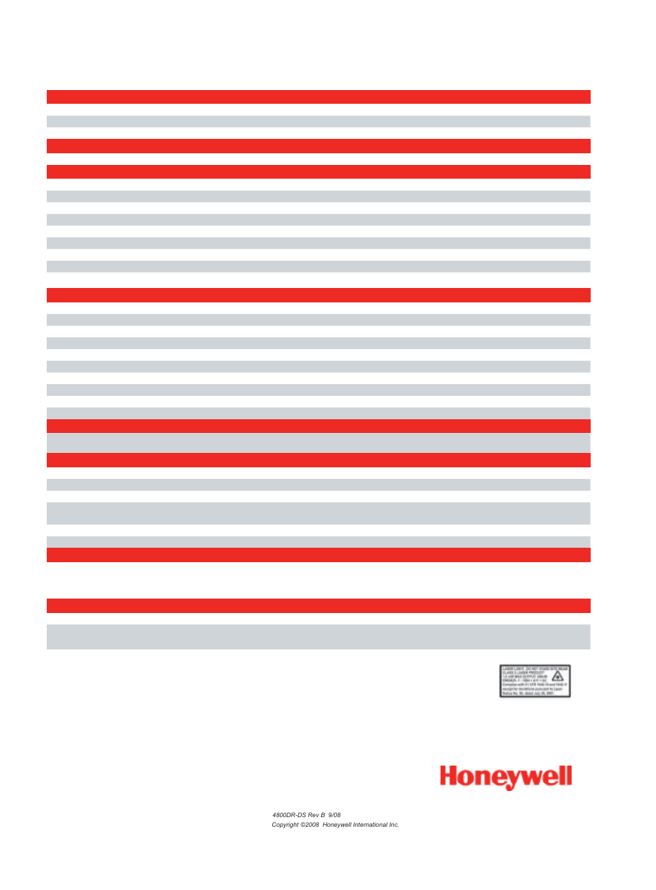 4800dr specifi cations, Functional specifi cations, Scanning speed | Output, Physical specifi cations, Options, Features, Environmental, Document reader kits (usb) | Honeywell 4800dr User Manual | Page 2 / 2