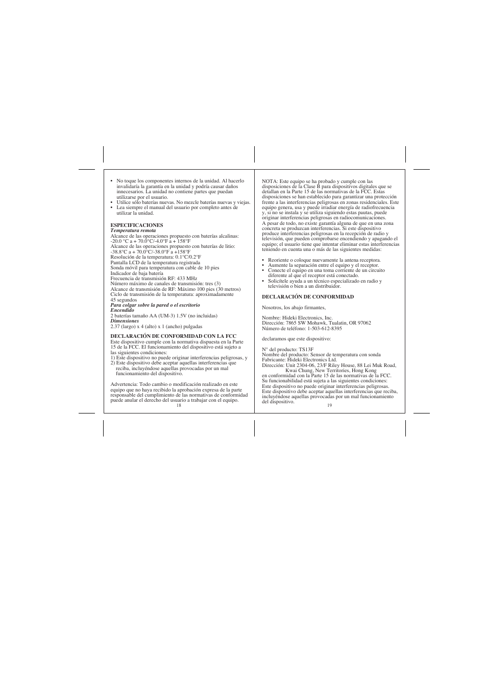 Honeywell TS13F User Manual | Page 11 / 18