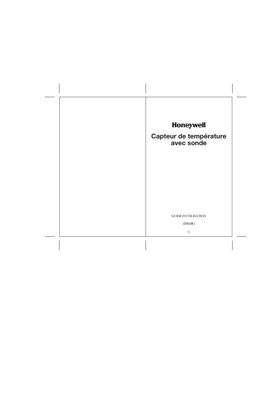 Capteur de température avec sonde | Honeywell TS13F User Manual | Page 13 / 18