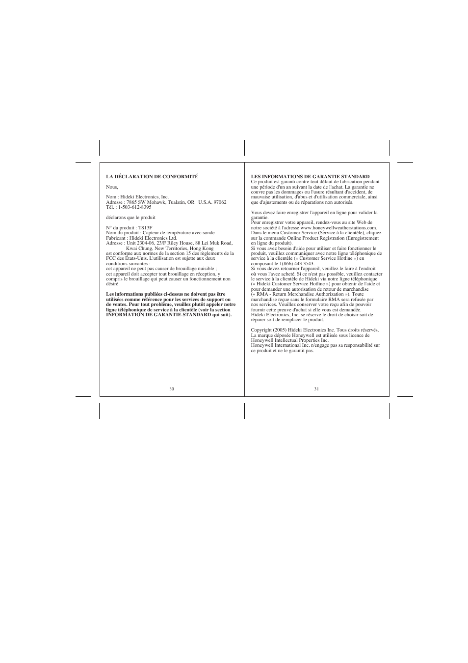 Honeywell TS13F User Manual | Page 18 / 18