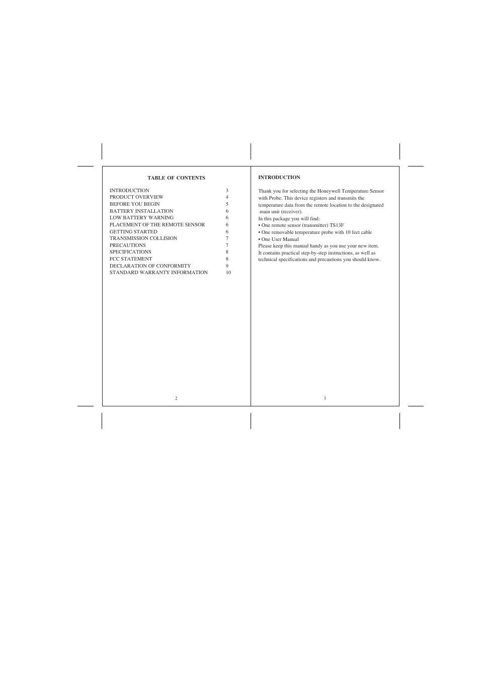 Honeywell TS13F User Manual | Page 2 / 18