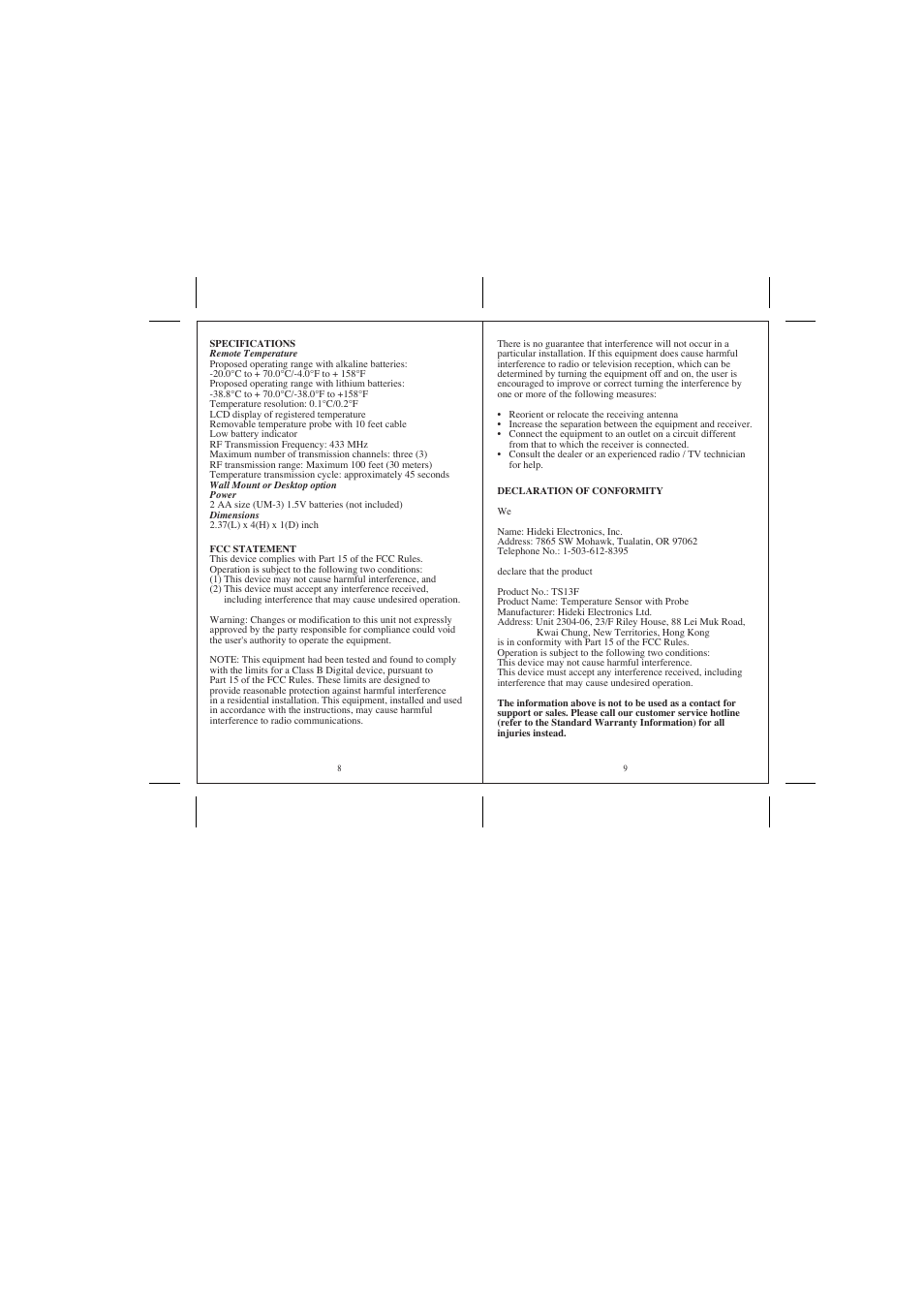 Honeywell TS13F User Manual | Page 5 / 18