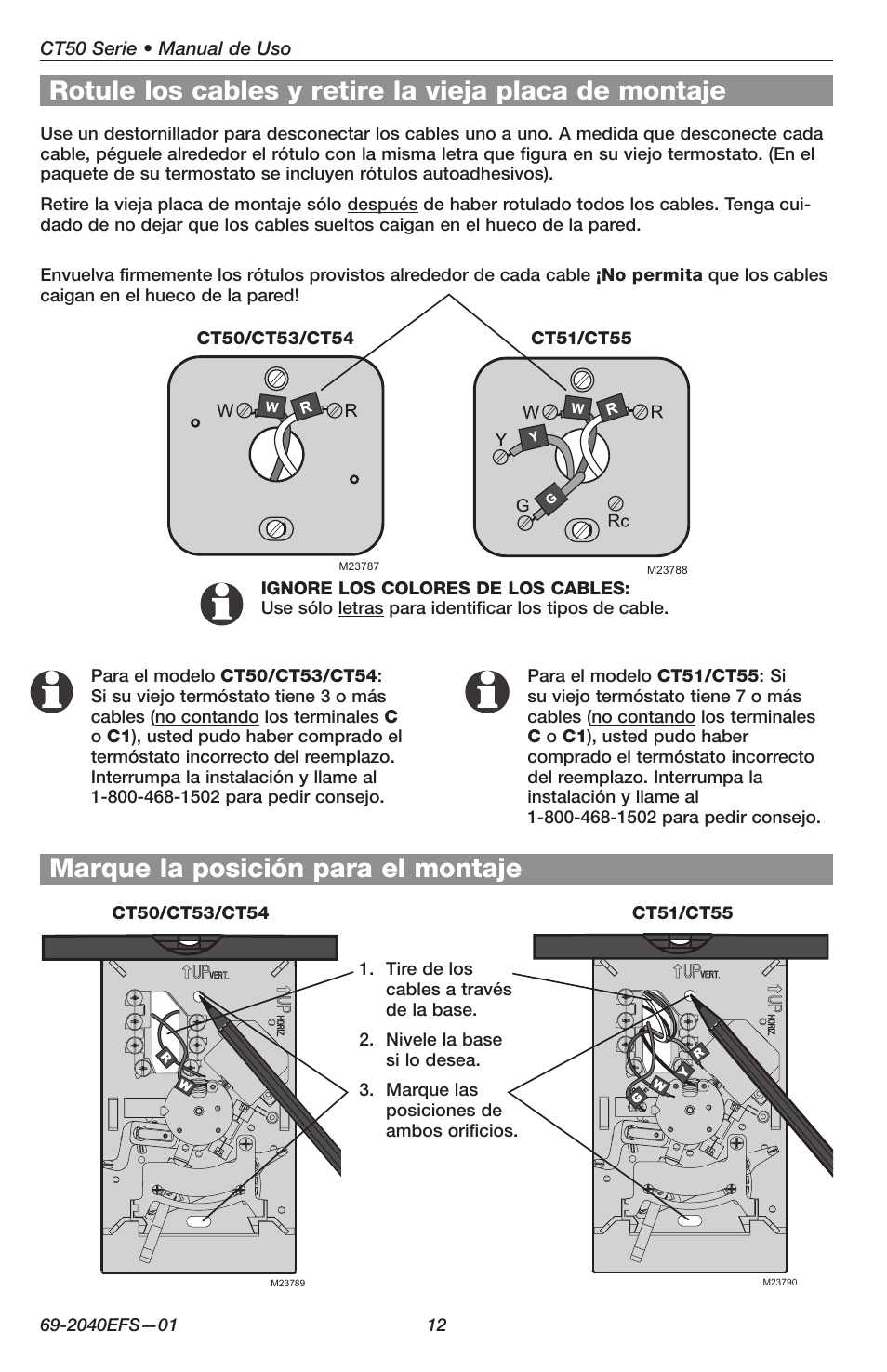 Marque la posición para el montaje | Honeywell CT50 User Manual | Page 12 / 16