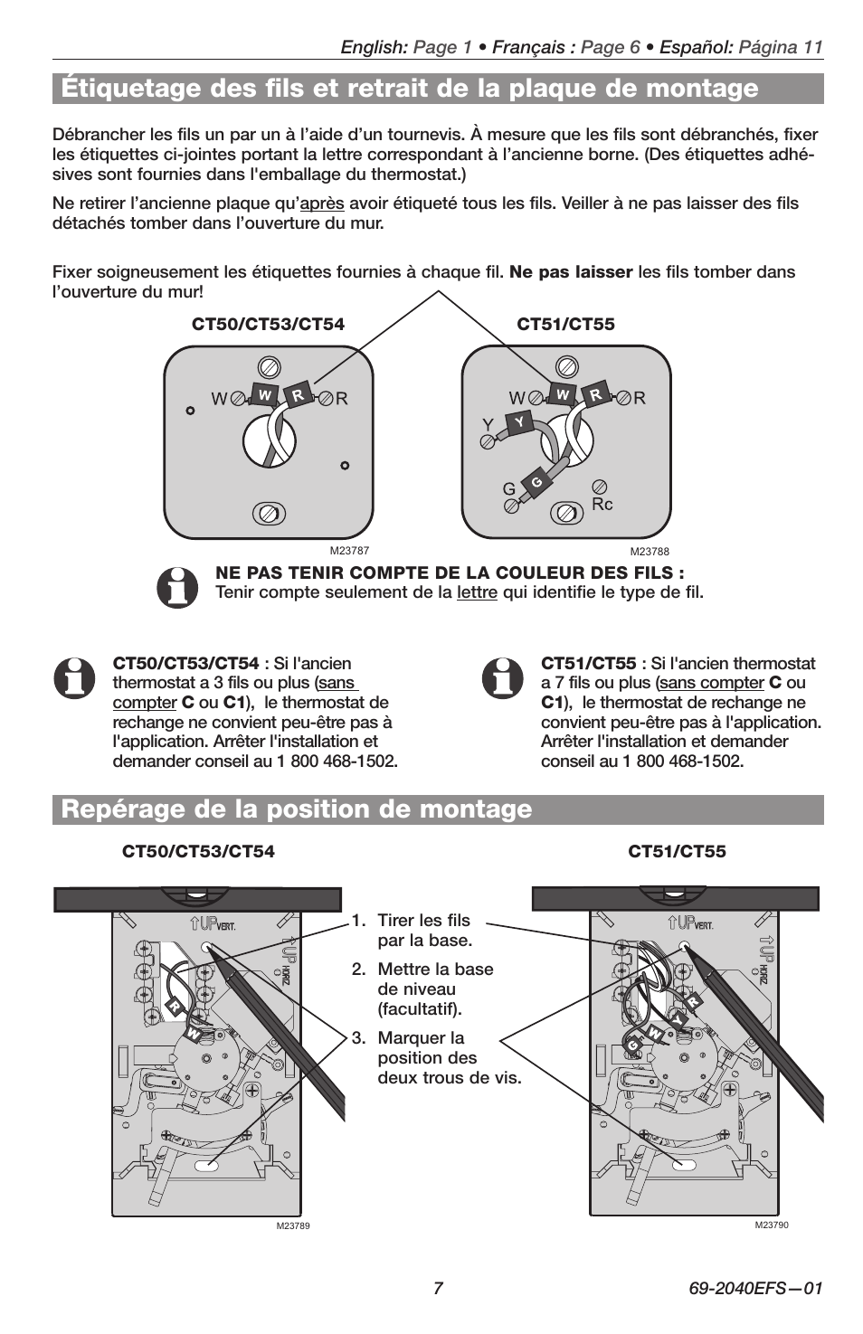 Repérage de la position de montage | Honeywell CT50 User Manual | Page 7 / 16